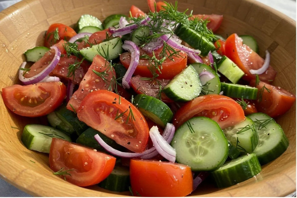 🥗 Recette d’été : Salade fraîche de tomates Roma & concombre